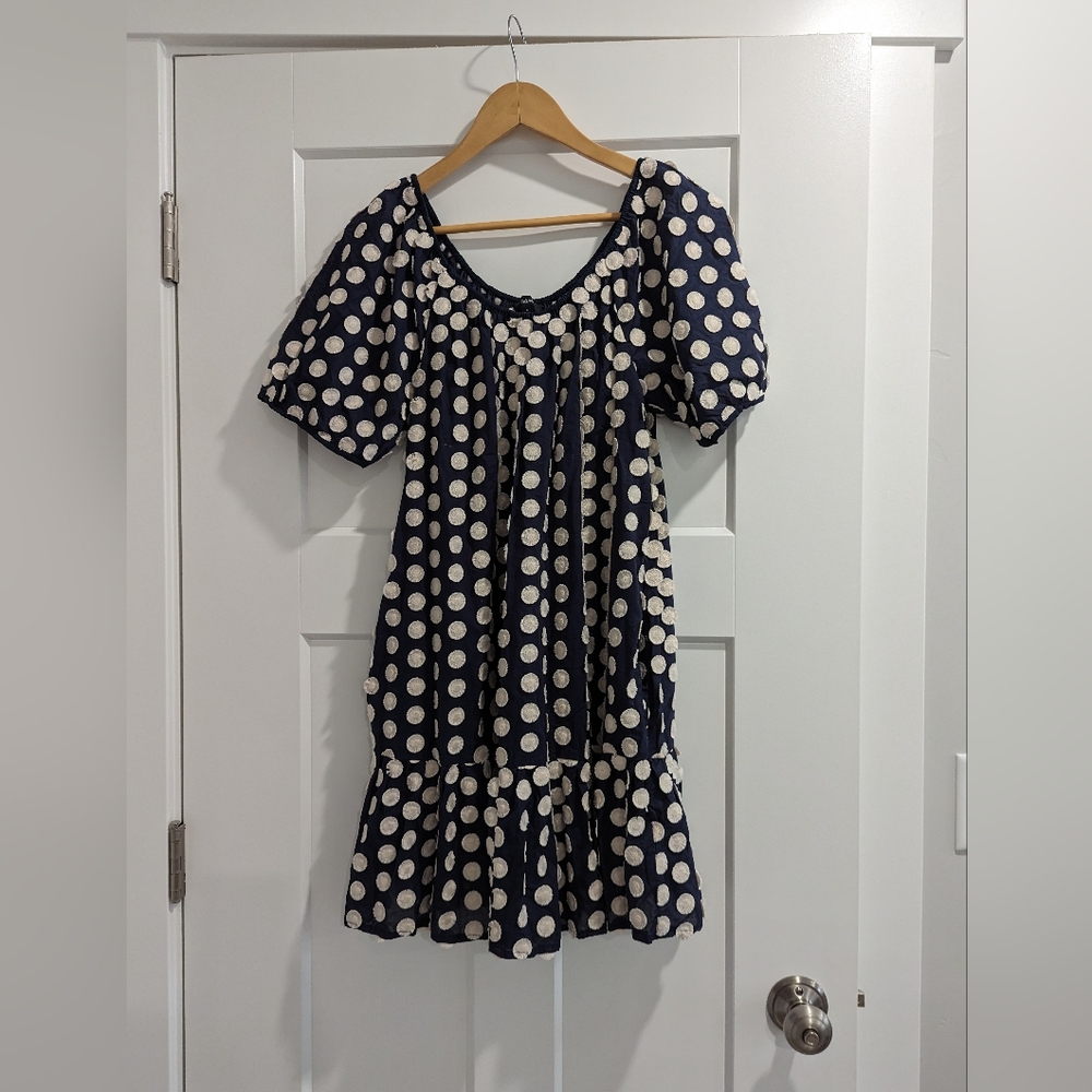Madewell Navy Blue Dress with Cream Polka Dots Size Small